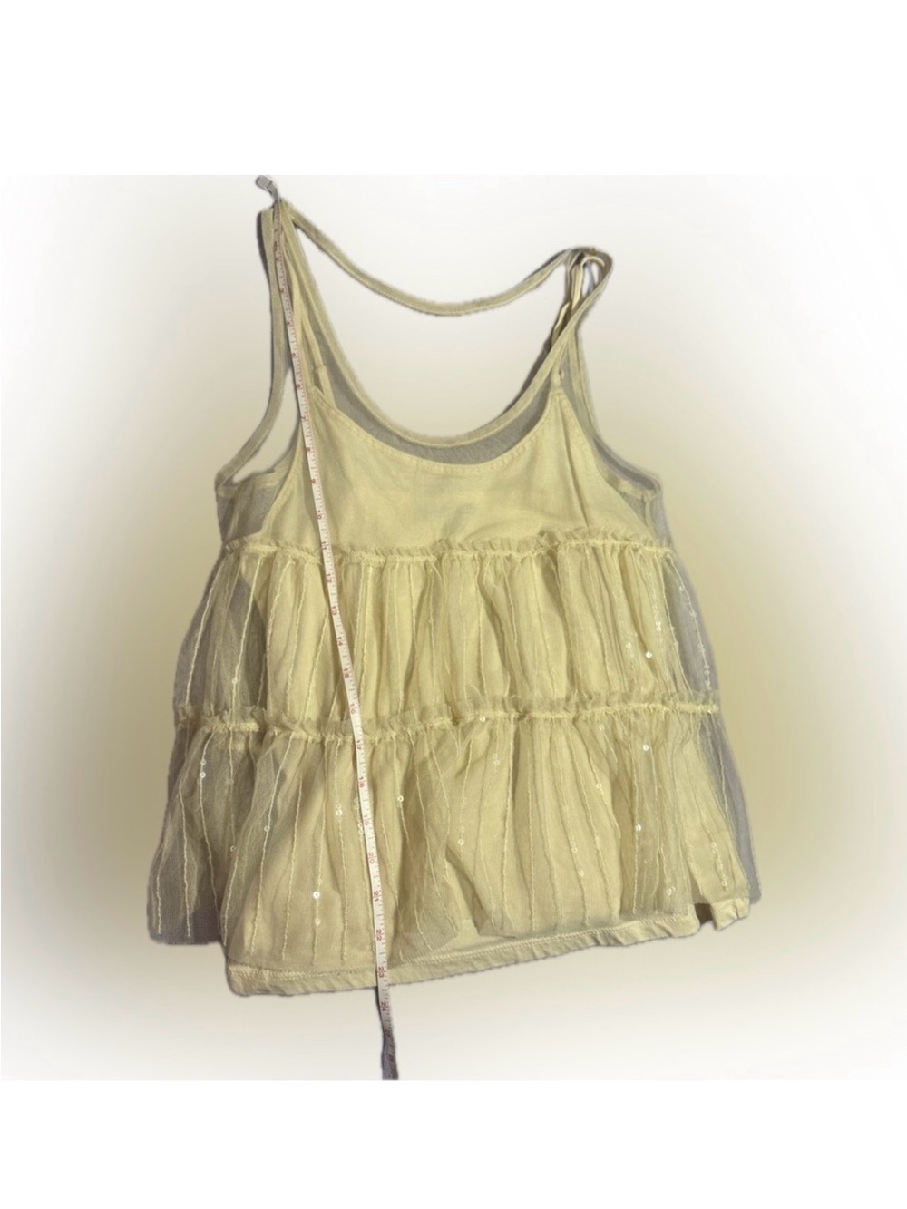 American Eagle Outfitters Cream Layered Sequin Top - Sheer Over Camisole Top - Picture 10 of 11